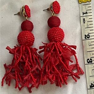 Red Seed Bead Beaded Octopus Tassle Drop Earrings
